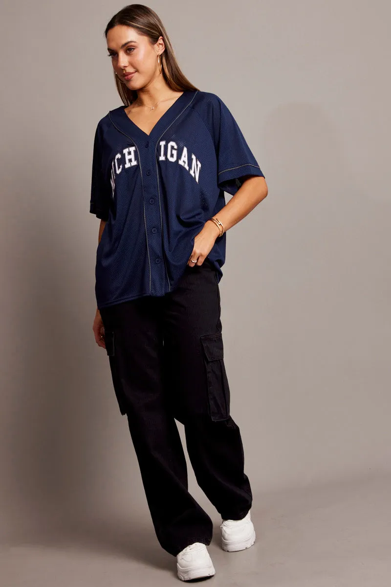 Blue Graphic Top Oversized Short Sleeve sold by Ally Fashion product image thumbnail 2