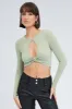 Green Cut Out Top Long Sleeve Crew Neck Seamless sold by Ally Fashion