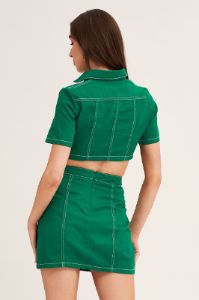 Green Contrast Stitch Mini Skirt sold by Ally Fashion