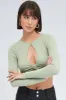 Green Cut Out Top Long Sleeve Crew Neck Seamless sold by Ally Fashion