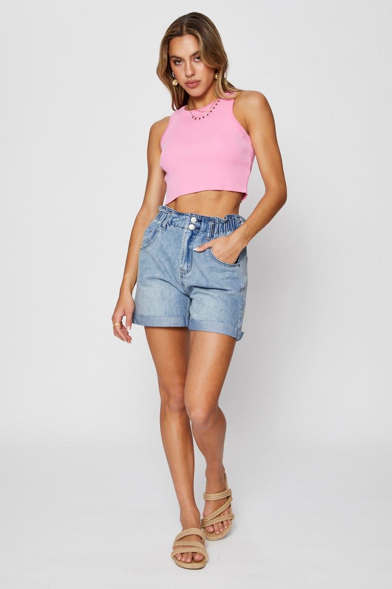 Blue Paper Bag Denim Shorts High Waist sold by Ally Fashion product image thumbnail 3