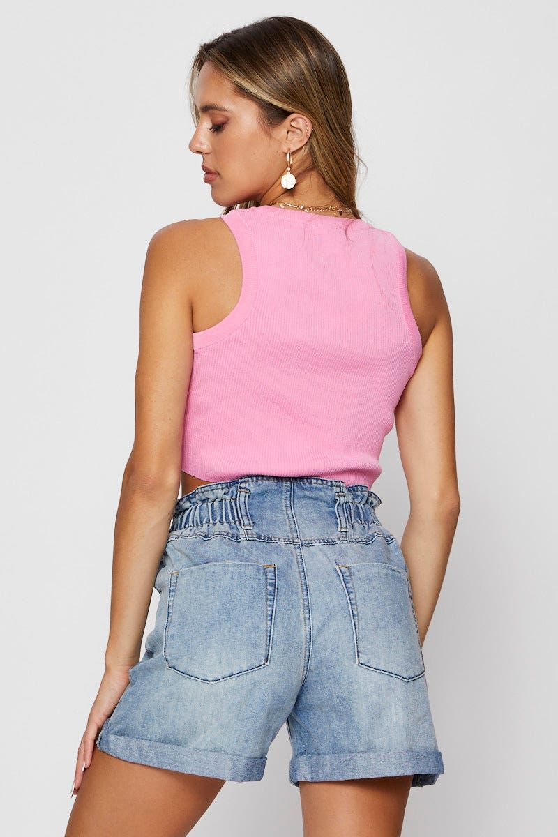 Blue Paper Bag Denim Shorts High Waist sold by Ally Fashion product image thumbnail 5