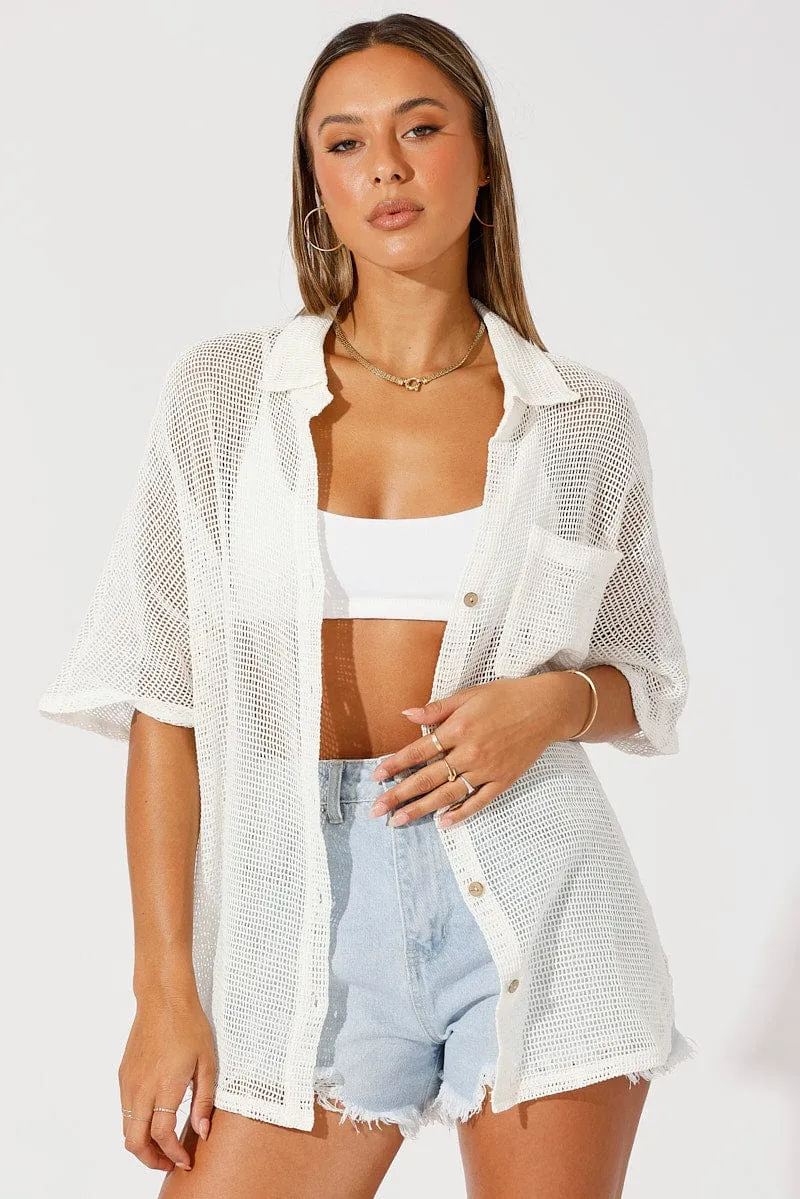 White Shirt Short Sleeve Collared Neck sold by Ally Fashion product image thumbnail 3