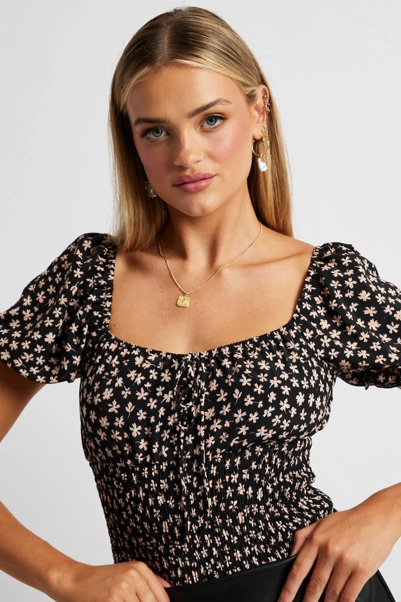 Black Ditsy Bodysuit Short Sleeve sold by Ally Fashion product image thumbnail 3