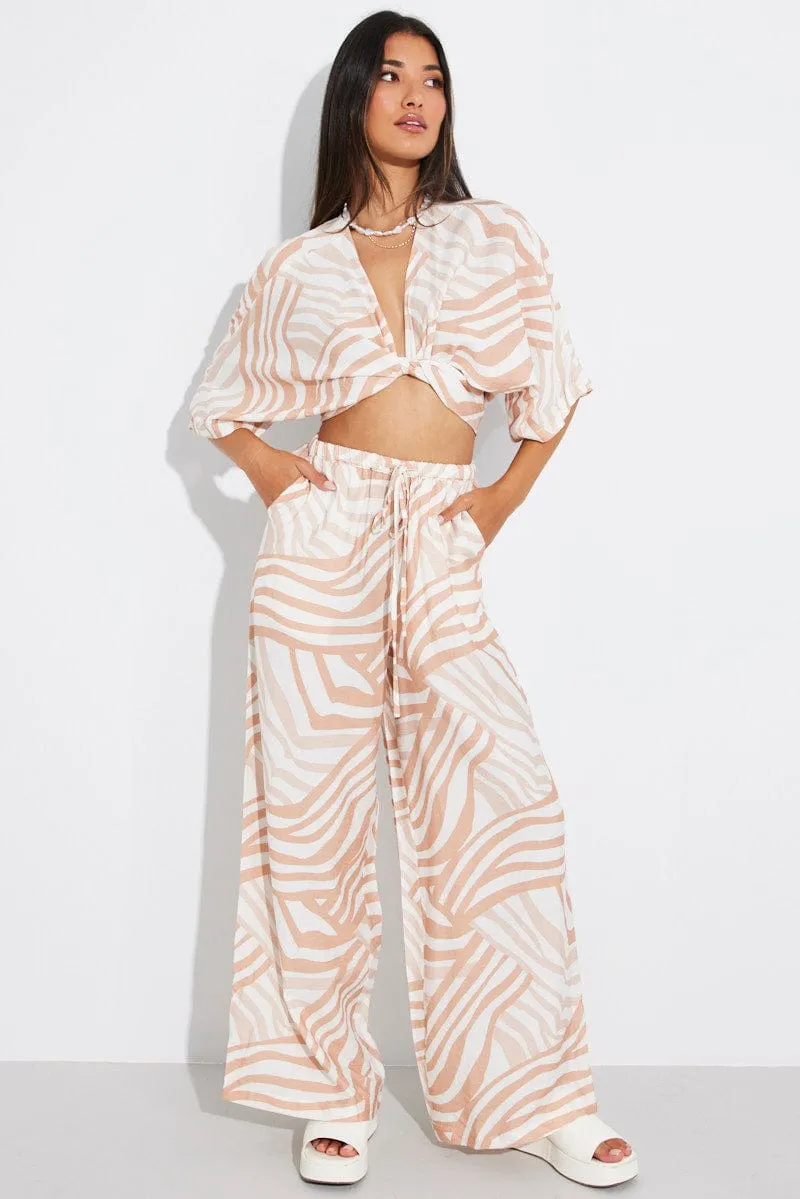 Beige Abstract Tie Up Bolero Short Sleeve sold by Ally Fashion product image thumbnail 2