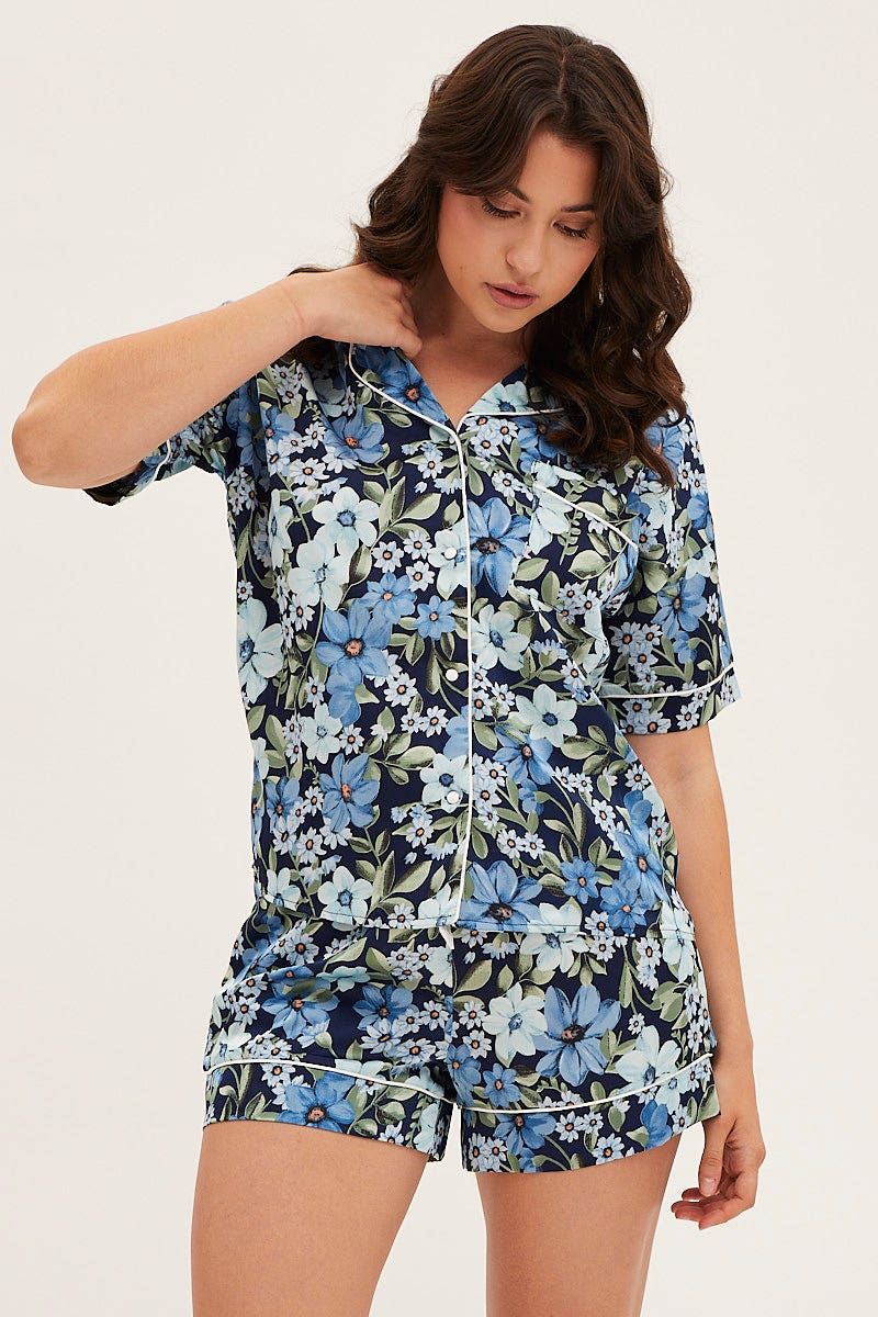 Print Satin Pajamas Set Short Sleeve sold by Ally Fashion product image thumbnail 2