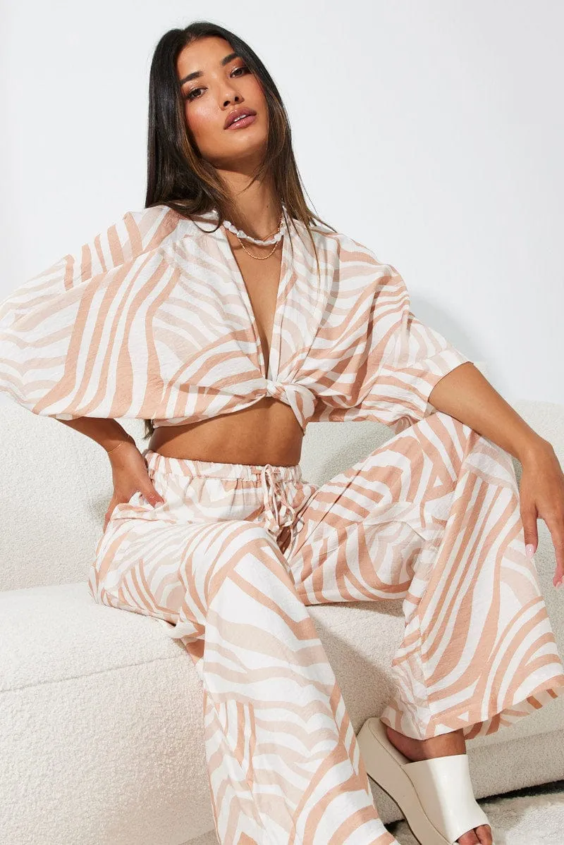 Beige Abstract Tie Up Bolero Short Sleeve sold by Ally Fashion