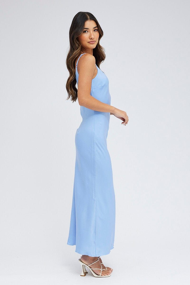 Blue Maxi Dress Sleeveless Scoop Neck Fit & Flare Satin sold by Ally Fashion product image thumbnail 4