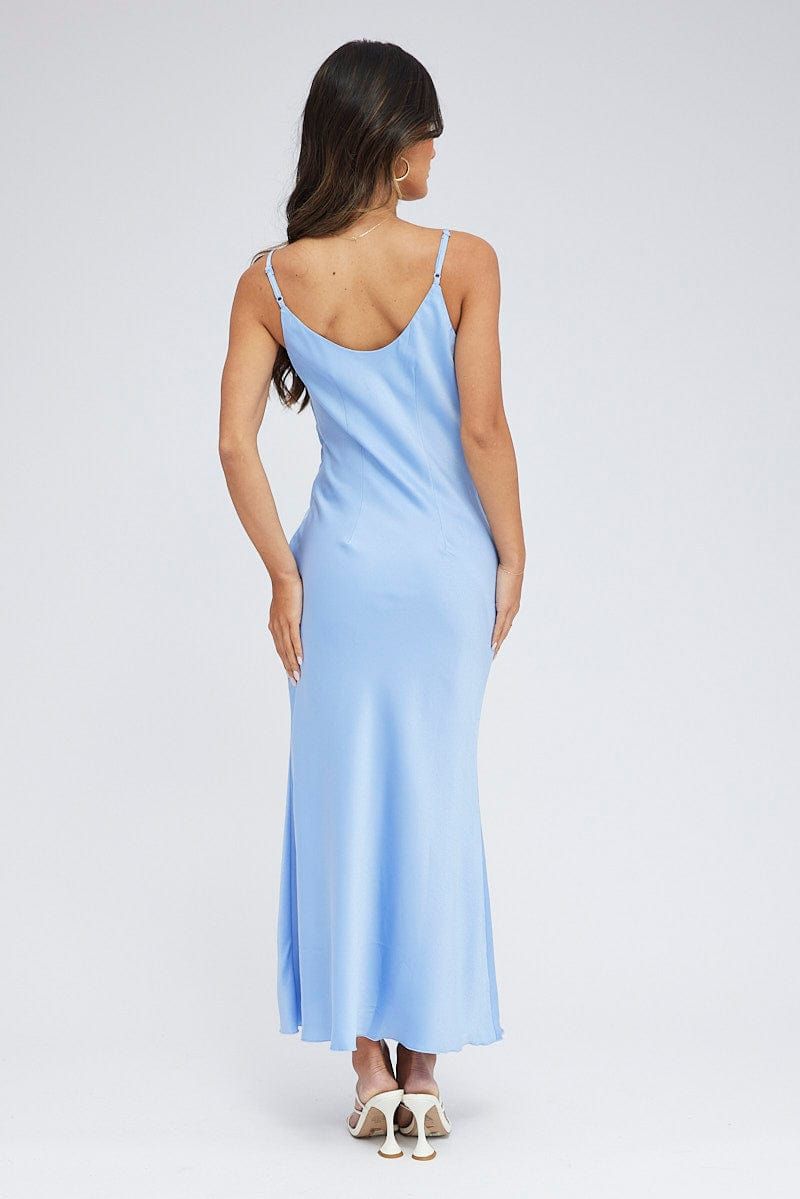 Blue Maxi Dress Sleeveless Scoop Neck Fit & Flare Satin sold by Ally Fashion product image thumbnail 5