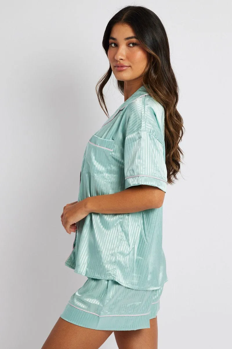 Green Stripe Satin Pj Jacquard Stripe Piping Pyjama Set sold by Ally Fashion product image thumbnail 5