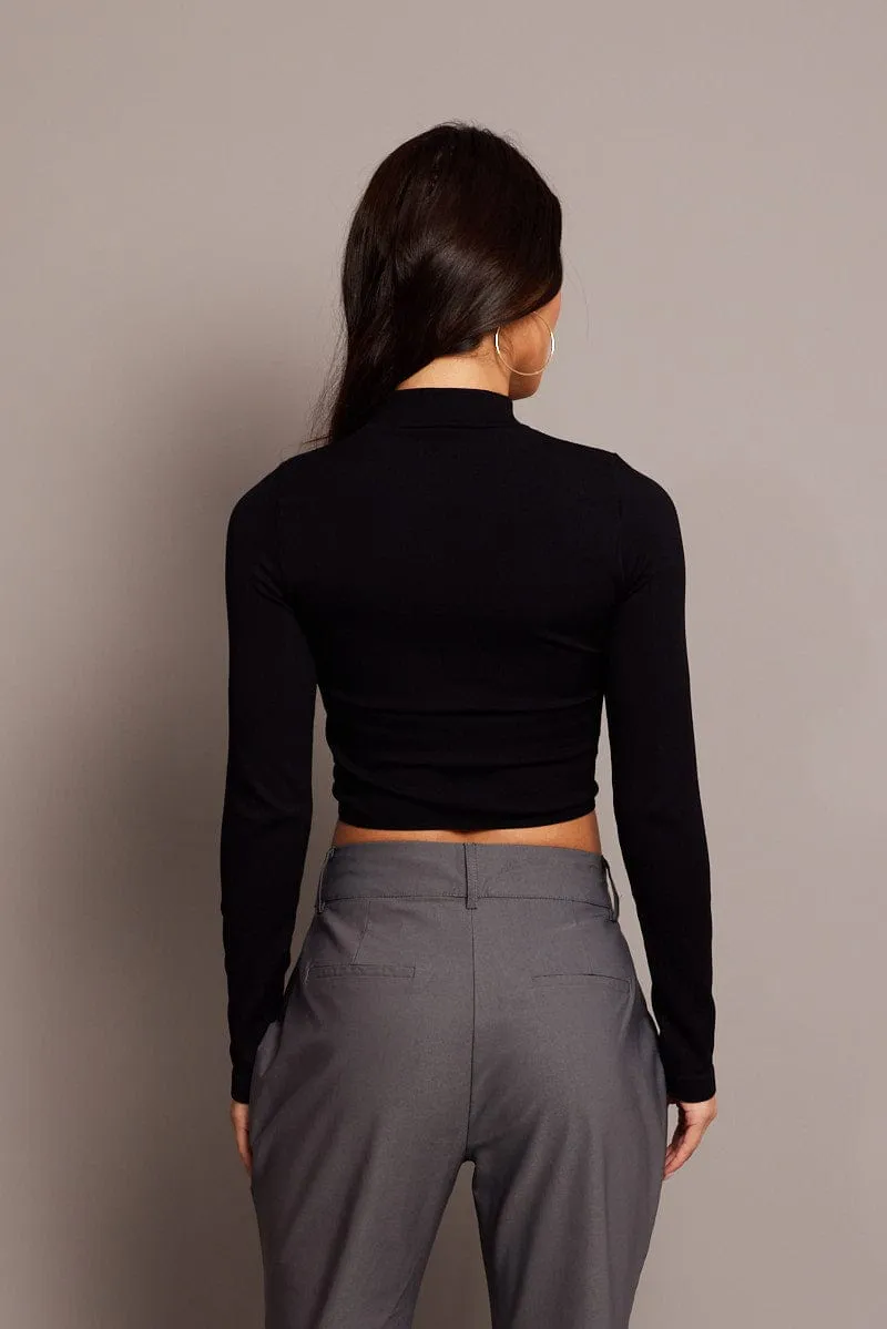 Black Cut Out Top Long Sleeve Mock Neck Seamless sold by Ally Fashion product image thumbnail 5