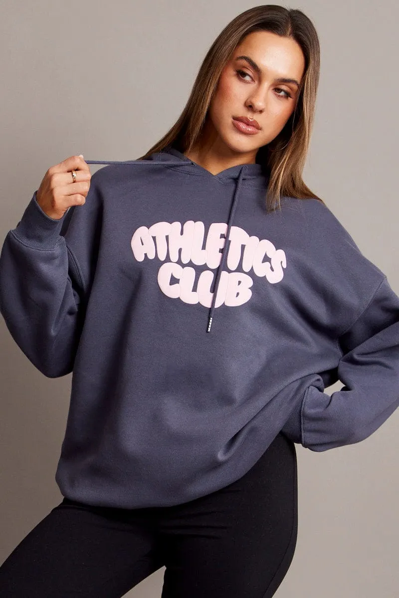 Blue Graphic Hoodie Sweater Long Sleeve sold by Ally Fashion