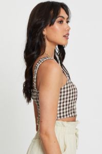 Check Crop Top Sleeveless Square Neck sold by Ally Fashion