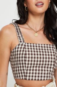 Check Crop Top Sleeveless Square Neck sold by Ally Fashion