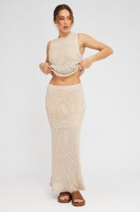 Beige Knit Skirt Midi Crochet sold by Ally Fashion