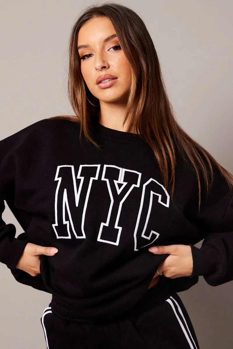 Black Graphic Sweater Long Sleeve sold by Ally Fashion