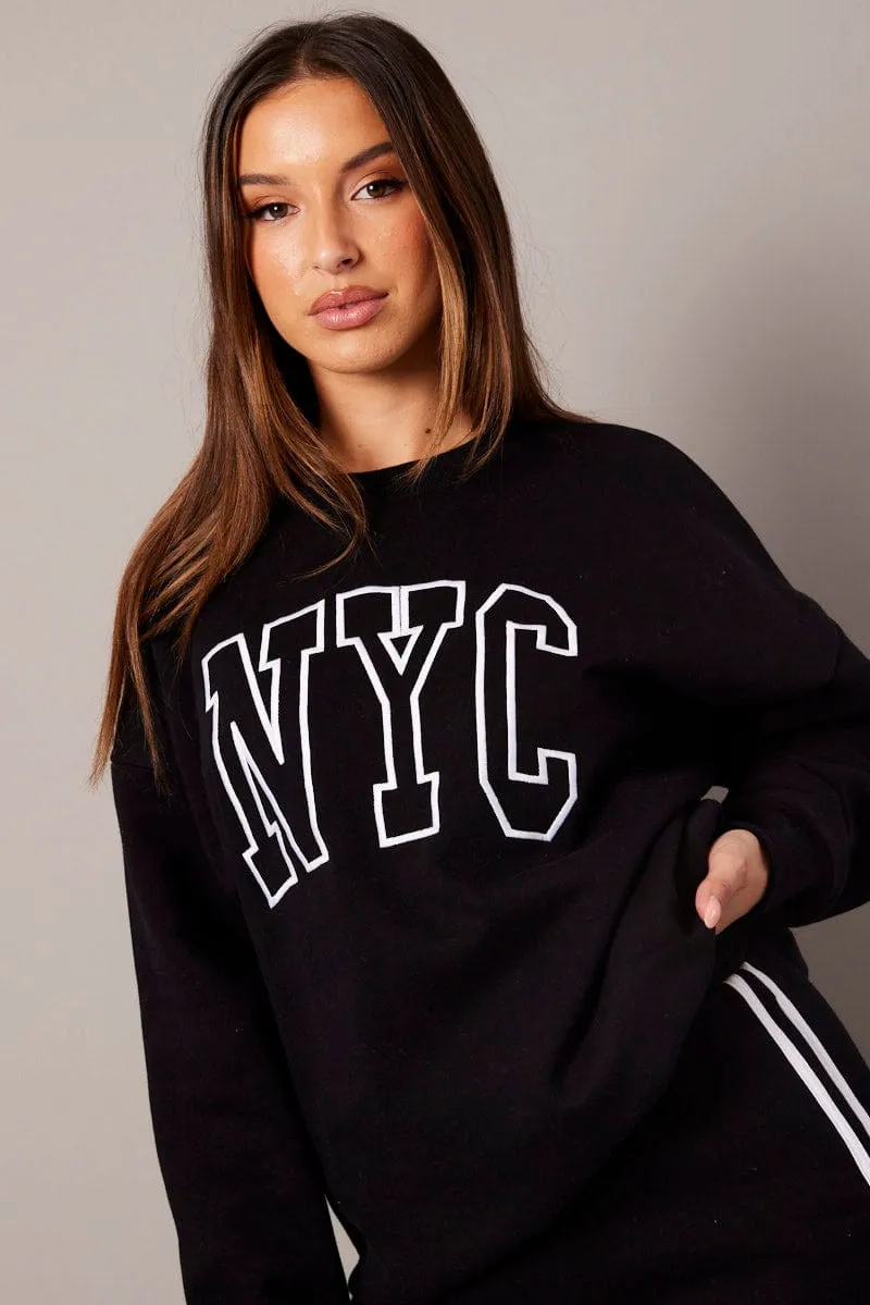 Black Graphic Sweater Long Sleeve sold by Ally Fashion product image thumbnail 3