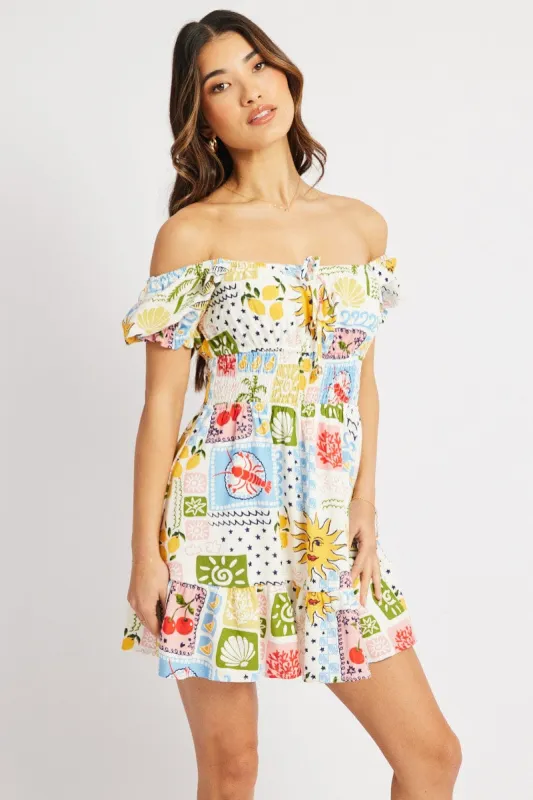 Multi Abstract Fit And Flare Dress Mini sold by Ally Fashion