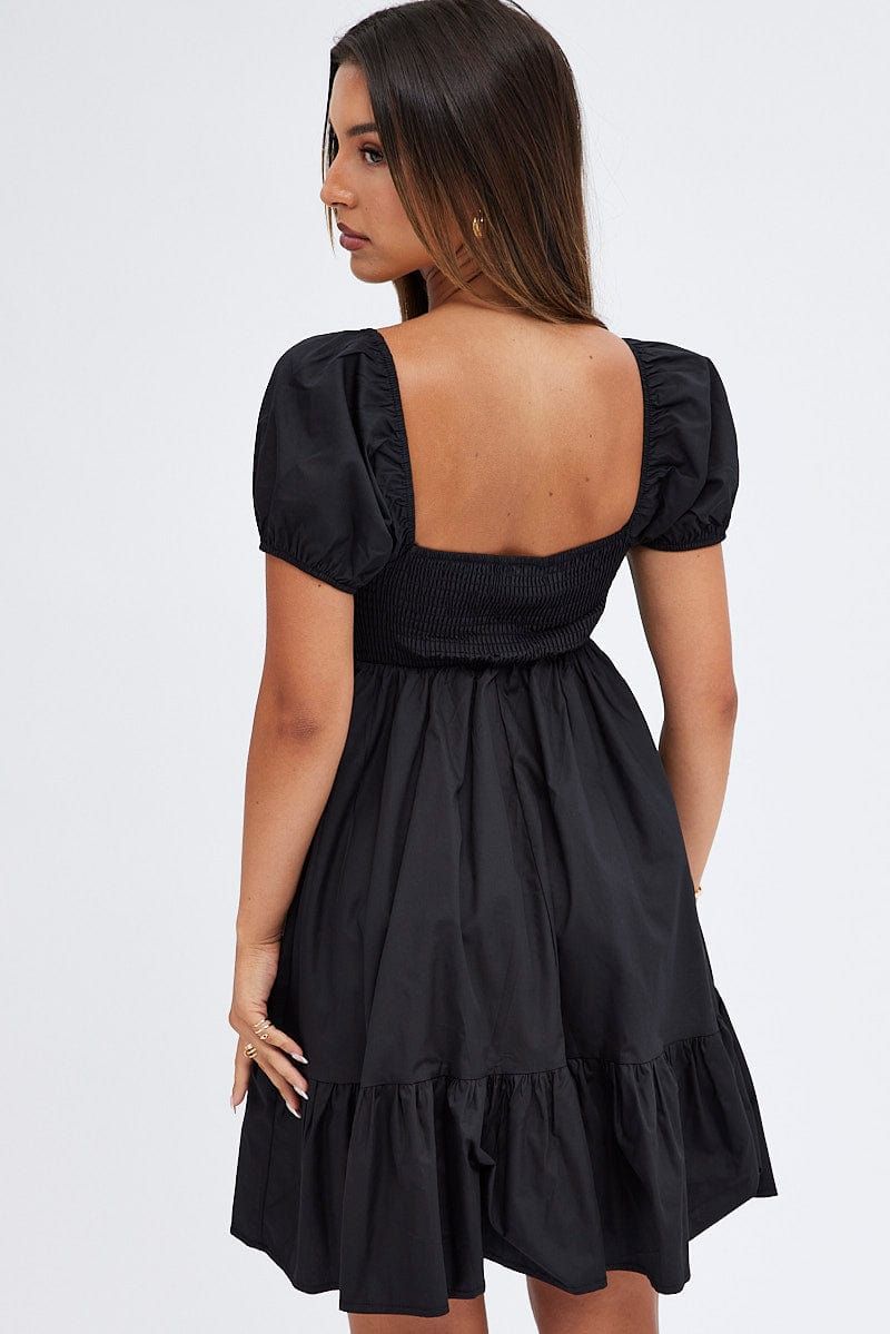 Black Short Sleeve Sweetheart Neck Skater Dress sold by Ally Fashion product image thumbnail 5