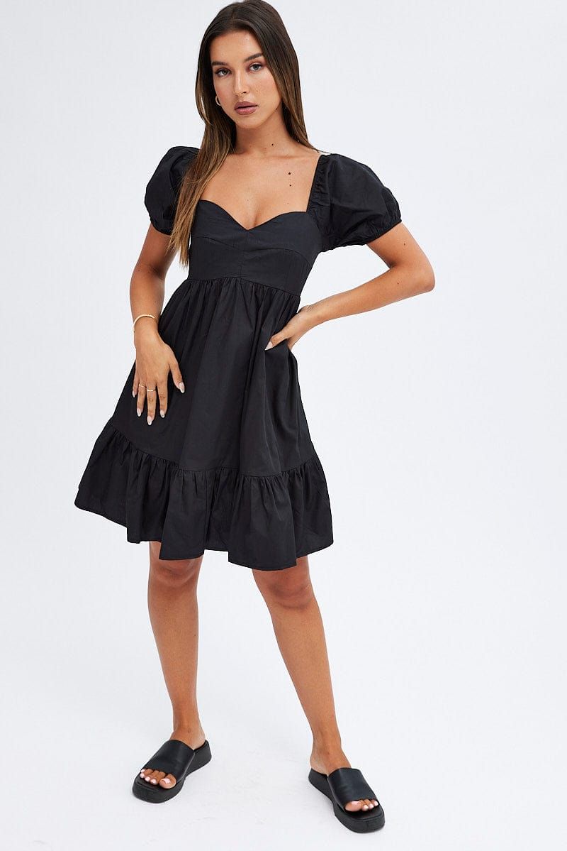 Black Short Sleeve Sweetheart Neck Skater Dress sold by Ally Fashion product image thumbnail 2