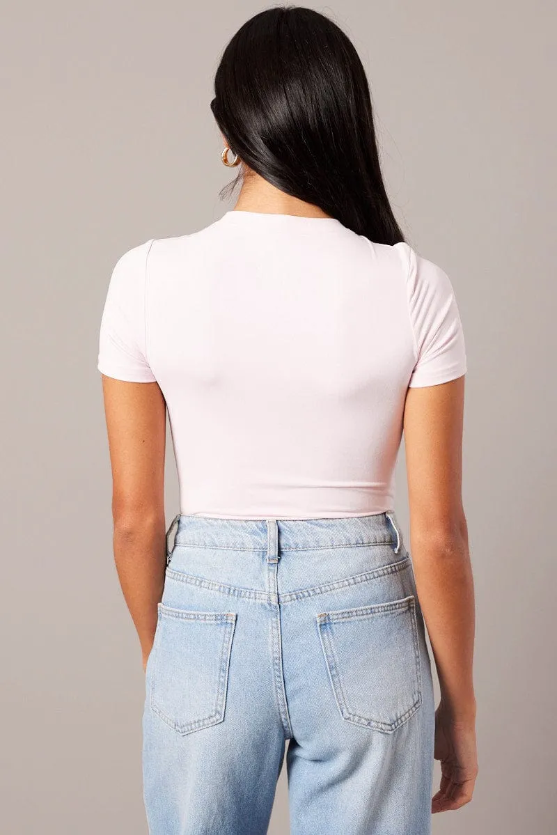 Pink Bodysuit Short Sleeve Crew Neck Supersoft sold by Ally Fashion product image thumbnail 5