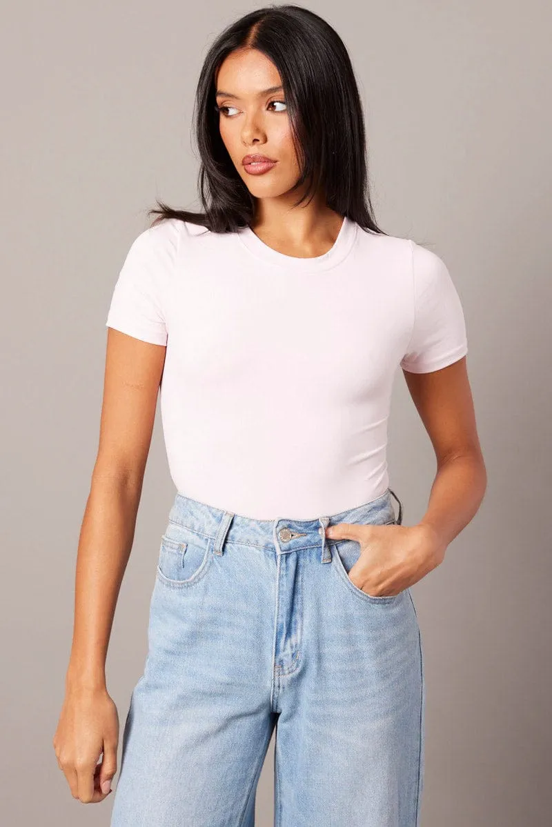 Pink Bodysuit Short Sleeve Crew Neck Supersoft sold by Ally Fashion product image thumbnail 3