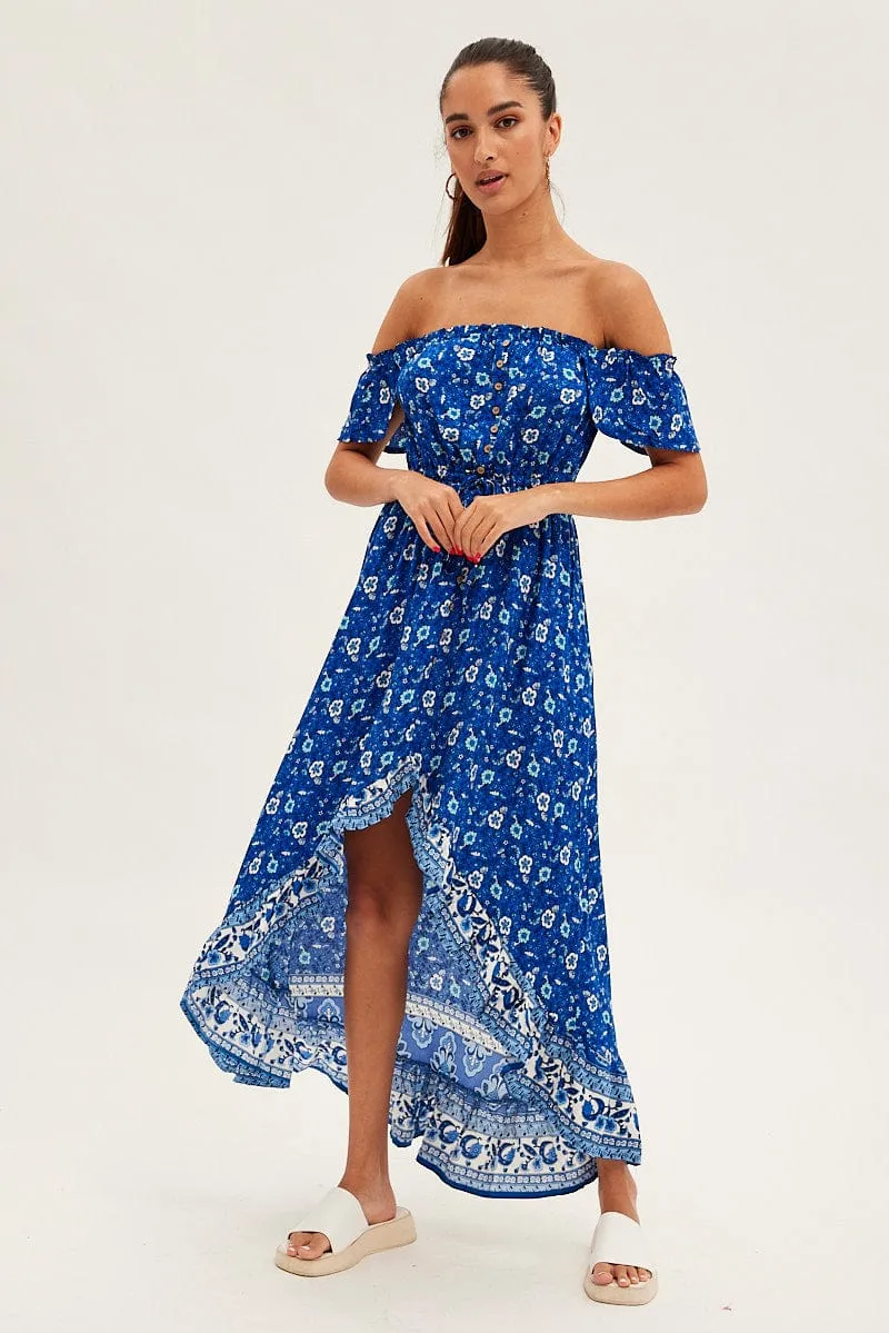 Blue Boho Midi Dress Short Sleeve Ruffle sold by Ally Fashion product image thumbnail 3
