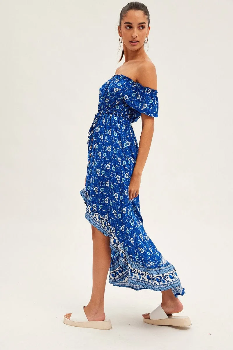 Blue Boho Midi Dress Short Sleeve Ruffle sold by Ally Fashion product image thumbnail 4