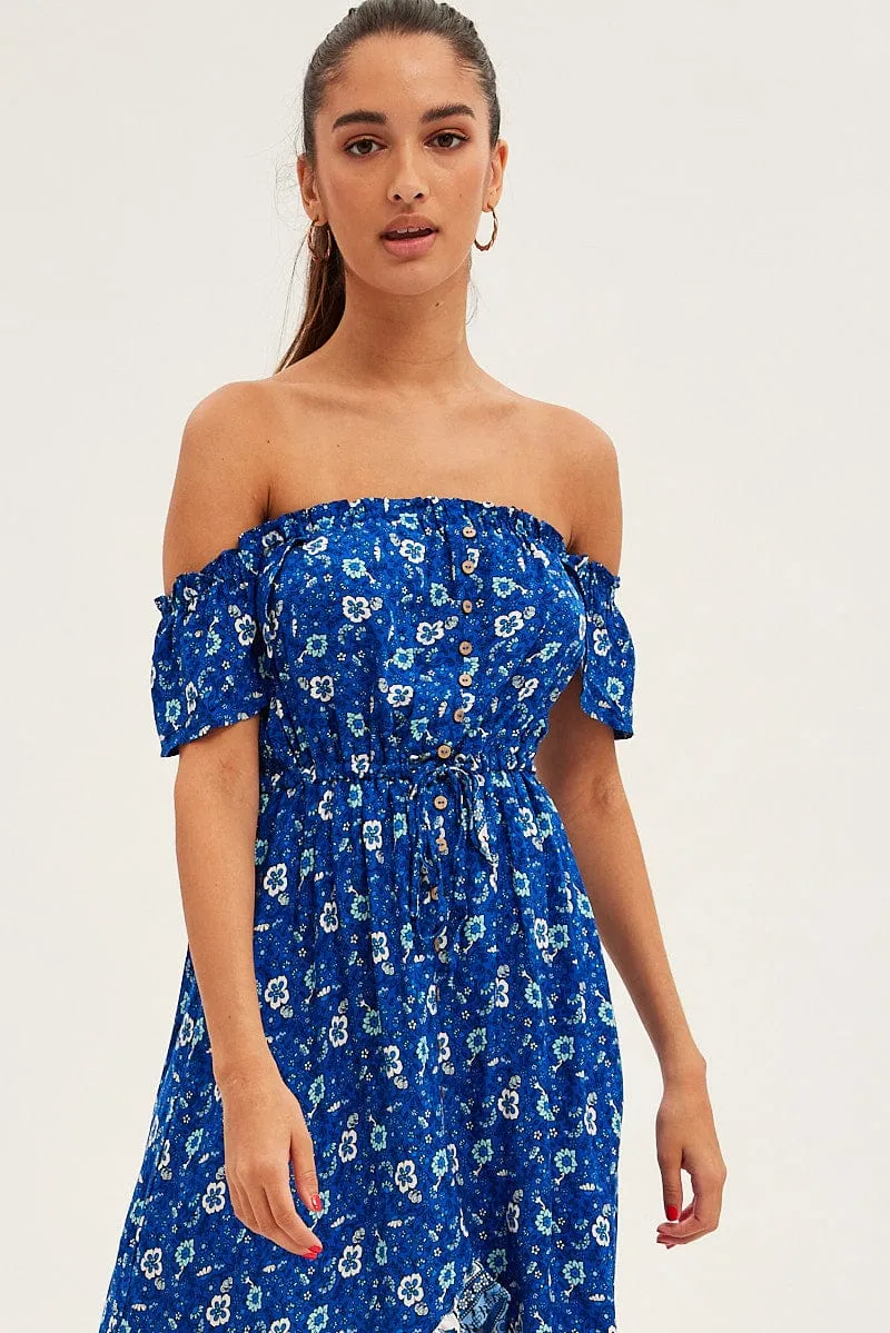 Blue Boho Midi Dress Short Sleeve Ruffle sold by Ally Fashion product image thumbnail 2