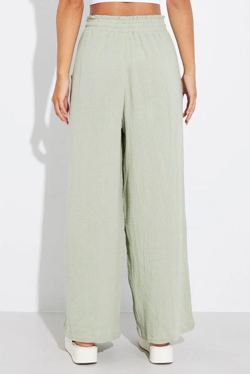 Green Wide Leg Pants High Rise sold by Ally Fashion product image thumbnail 5