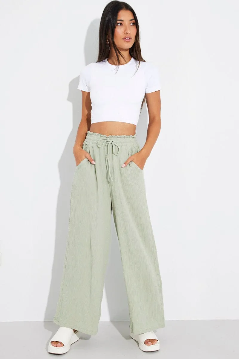 Green Wide Leg Pants High Rise sold by Ally Fashion product image thumbnail 2