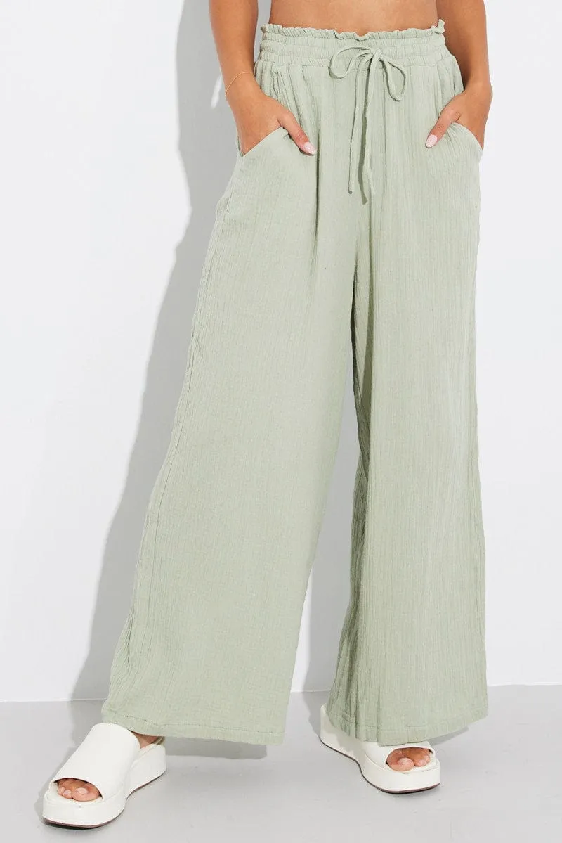 Green Wide Leg Pants High Rise sold by Ally Fashion product image thumbnail 3