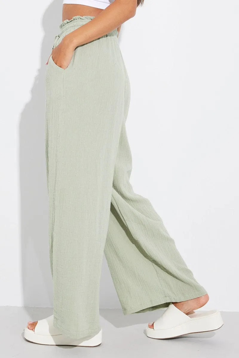 Green Wide Leg Pants High Rise sold by Ally Fashion product image thumbnail 4