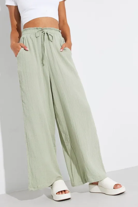 Green Wide Leg Pants High Rise sold by Ally Fashion