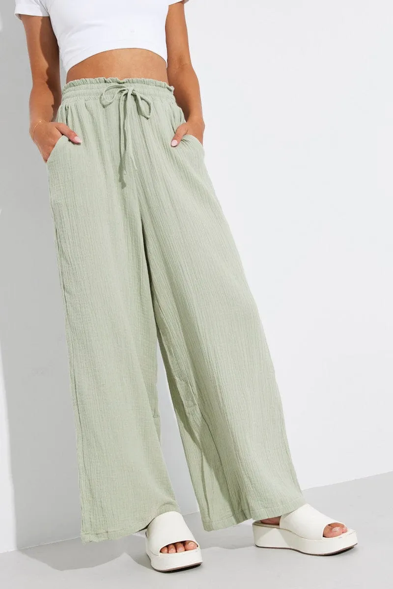 Green Wide Leg Pants High Rise sold by Ally Fashion