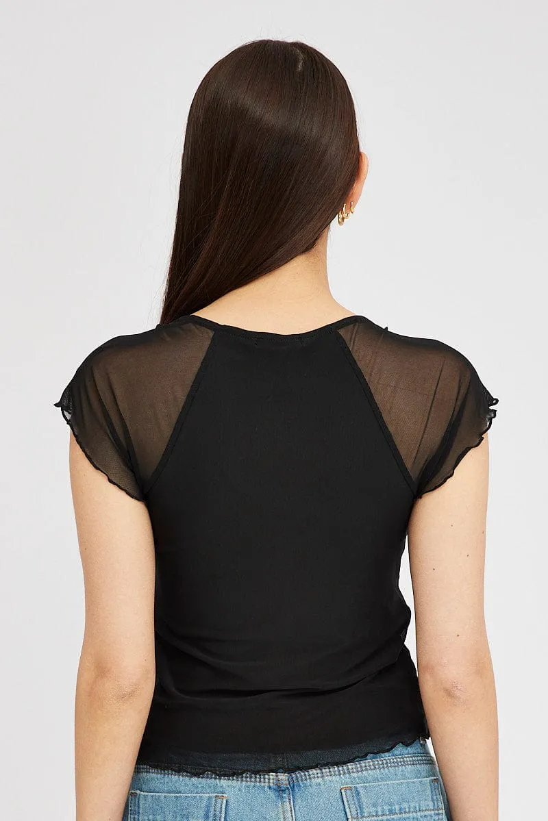 Black Mesh Top Short Sleeve sold by Ally Fashion product image thumbnail 5