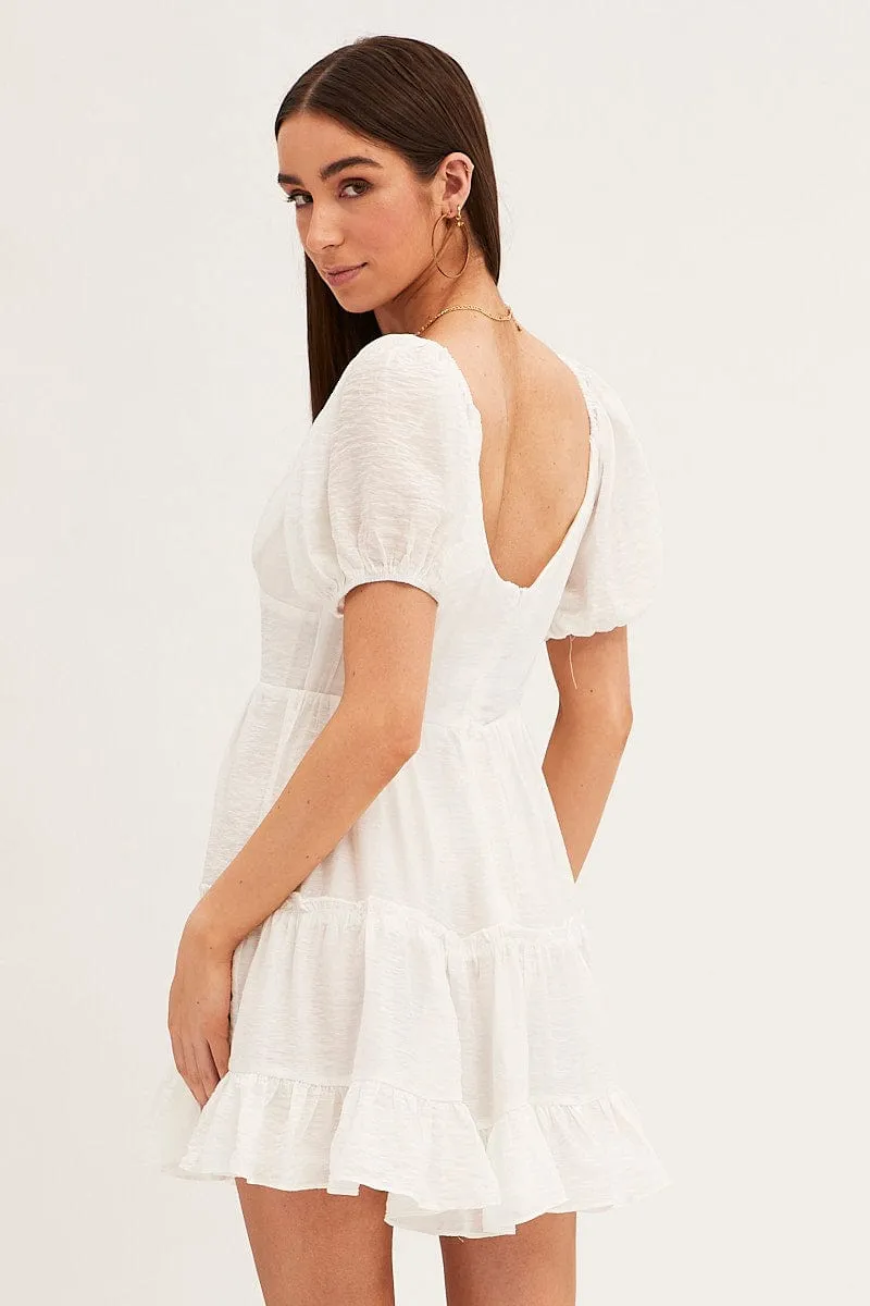 White Fit And Flare Dress Puff Sleeve Sweetheart Neck sold by Ally Fashion product image thumbnail 5