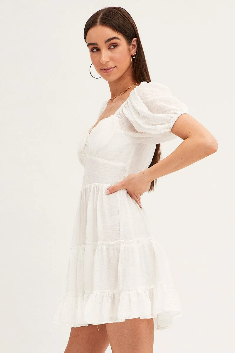 White Fit And Flare Dress Puff Sleeve Sweetheart Neck sold by Ally Fashion product image thumbnail 4