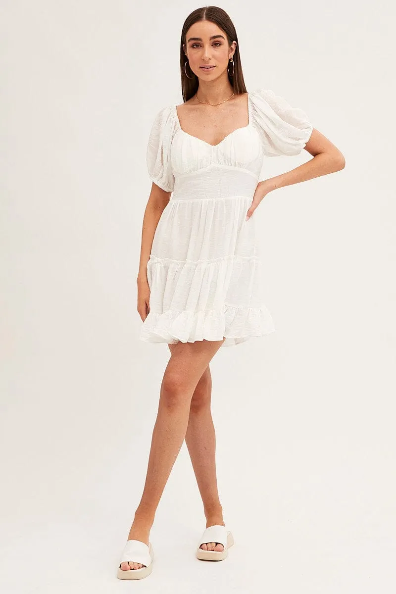 White Fit And Flare Dress Puff Sleeve Sweetheart Neck sold by Ally Fashion product image thumbnail 2