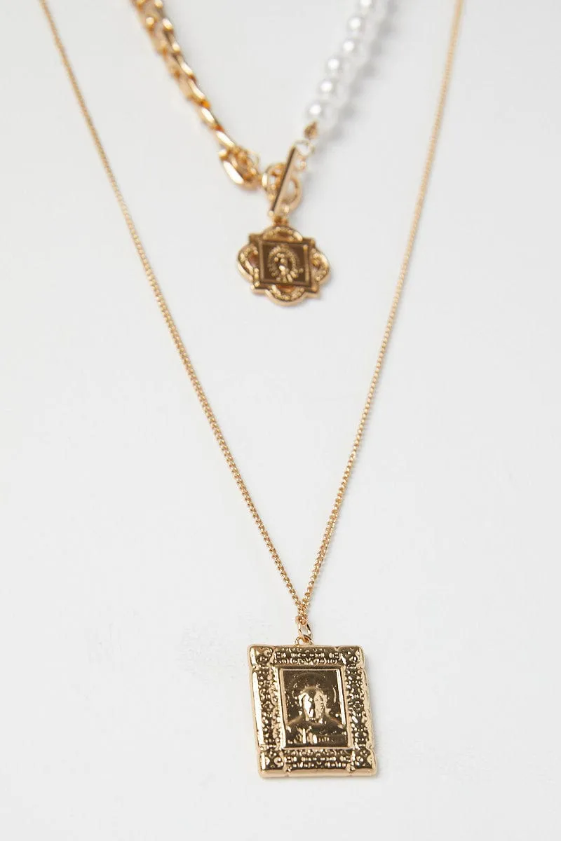 Gold Layered Necklace Pearl and Square Pendant sold by Ally Fashion product image thumbnail 4