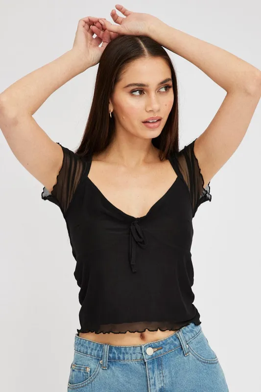 Black Mesh Top Short Sleeve sold by Ally Fashion