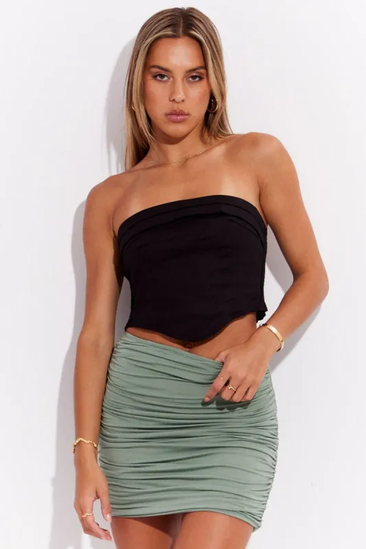 Green Mini Skirt Bodycon Side Ruched Viscose sold by Ally Fashion