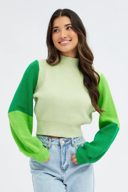 Green Knit Jumper Colour Block sold by Ally Fashion