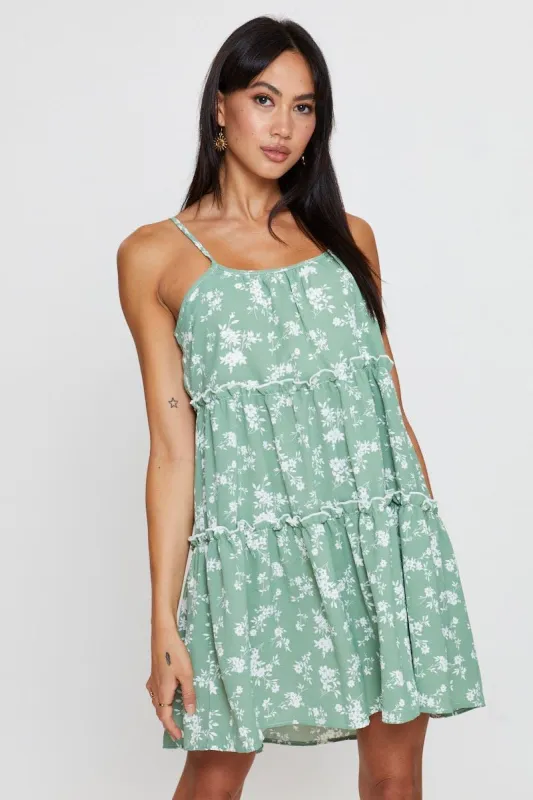 Print Fit And Flare Dress Sleeveless Tie Shoulder sold by Ally Fashion
