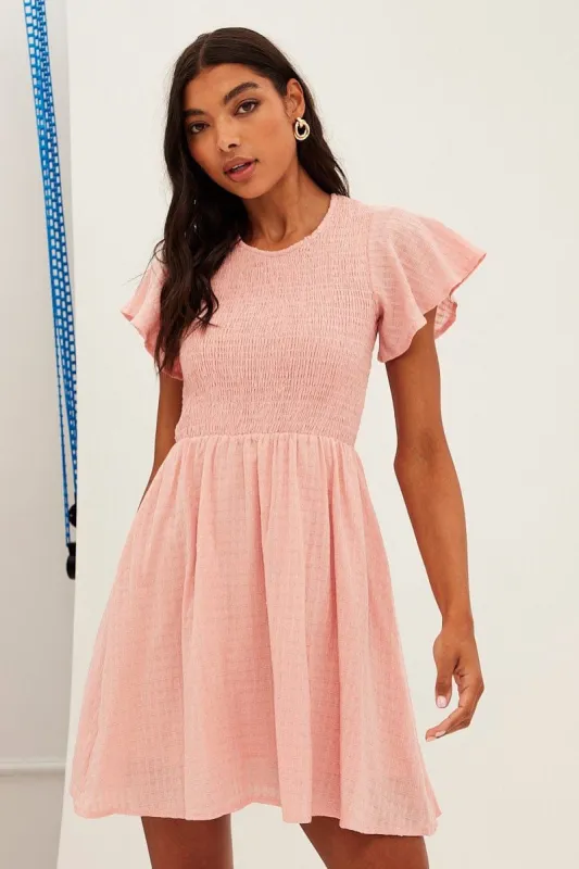 Pink Shirred Skater Mini Dress sold by Ally Fashion