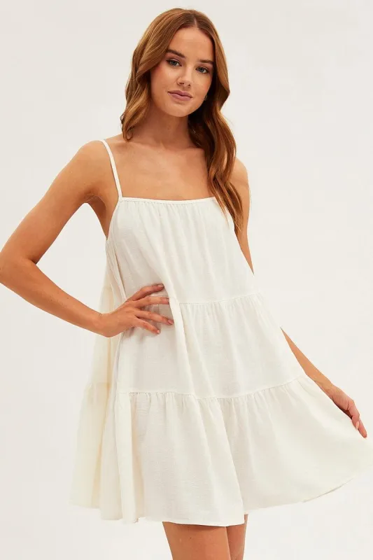 White Swing Dress Sleeveless Tiered Pocket sold by Ally Fashion