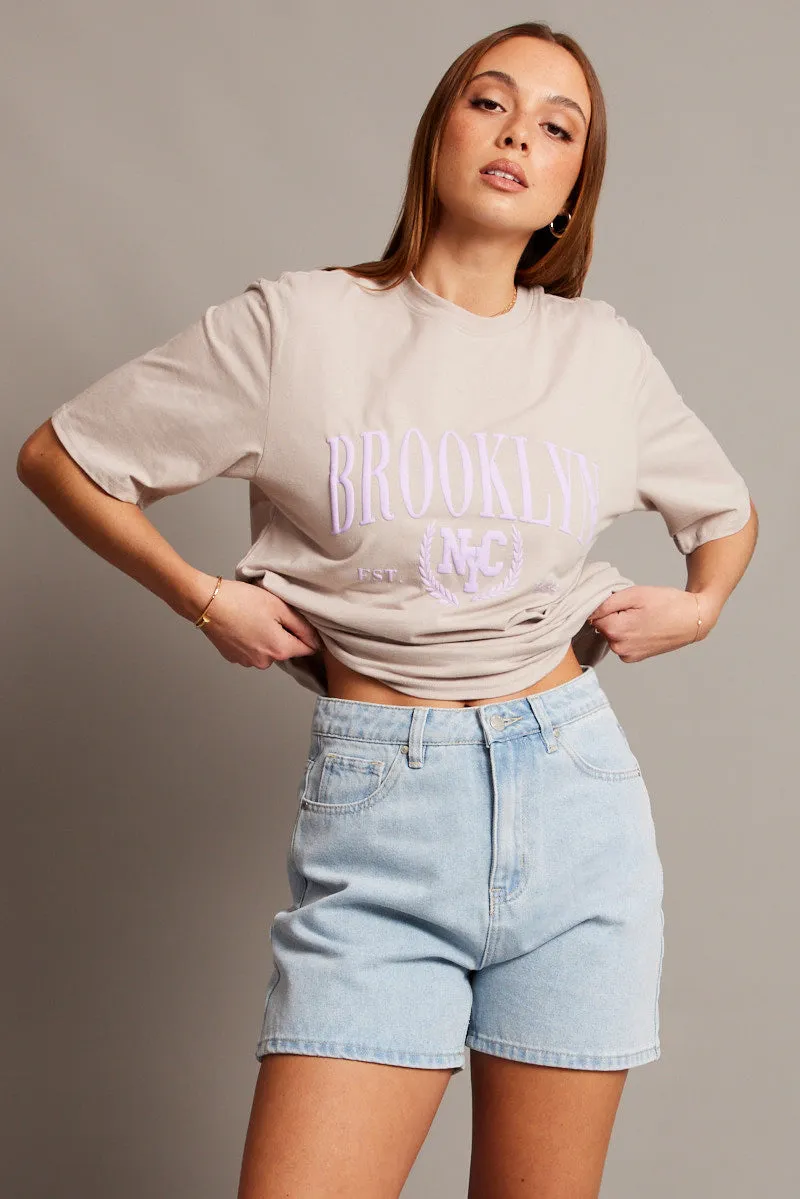 Beige Graphic Tee Short Sleeve sold by Ally Fashion product image thumbnail 3