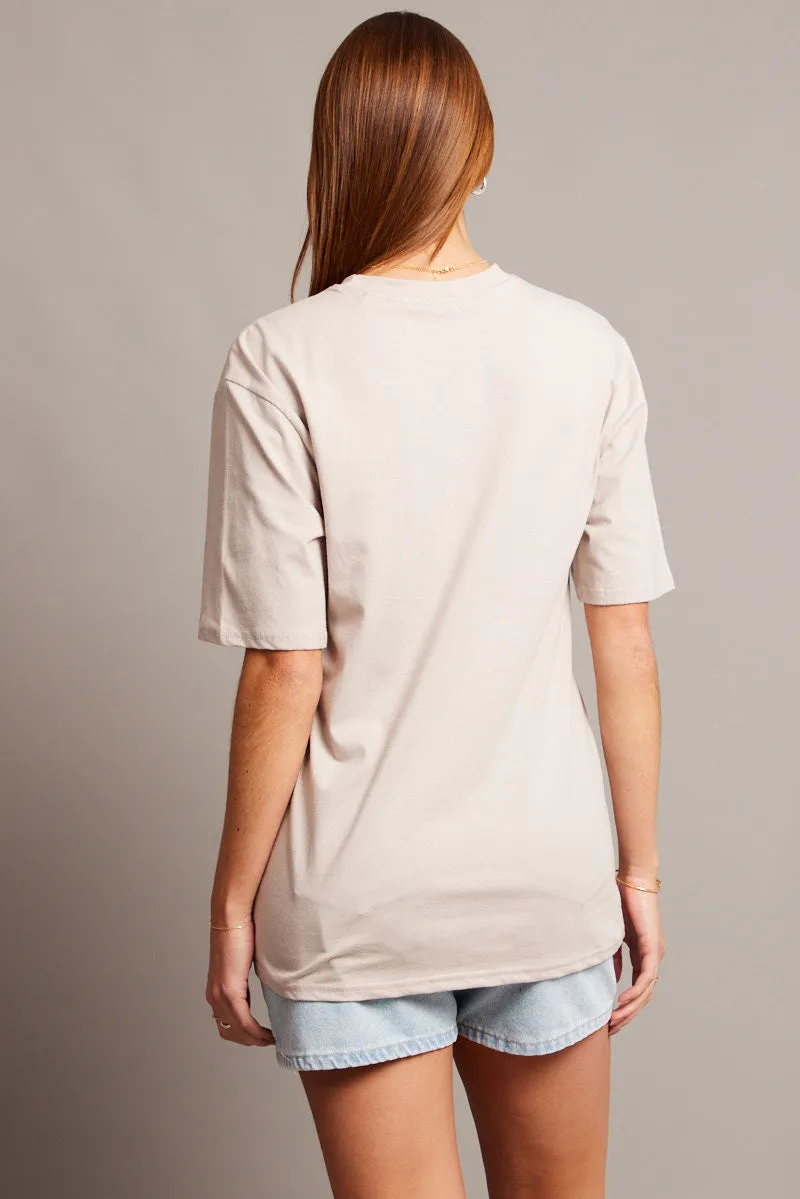 Beige Graphic Tee Short Sleeve sold by Ally Fashion product image thumbnail 5
