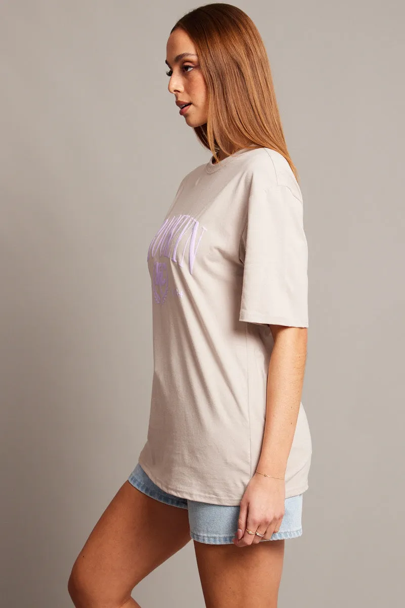 Beige Graphic Tee Short Sleeve sold by Ally Fashion product image thumbnail 4