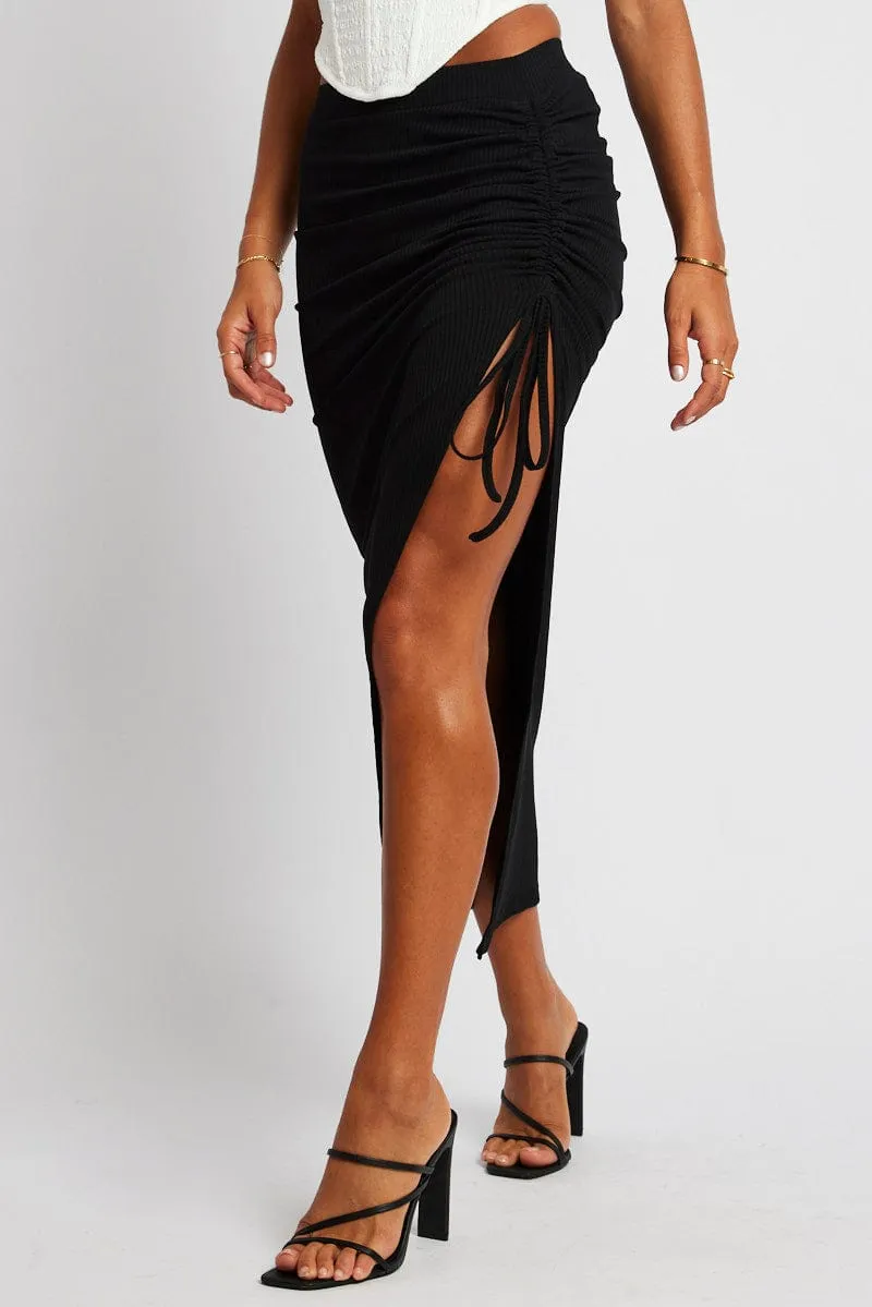 Black Maxi Skirt Side Split Ribbed sold by Ally Fashion product image thumbnail 2